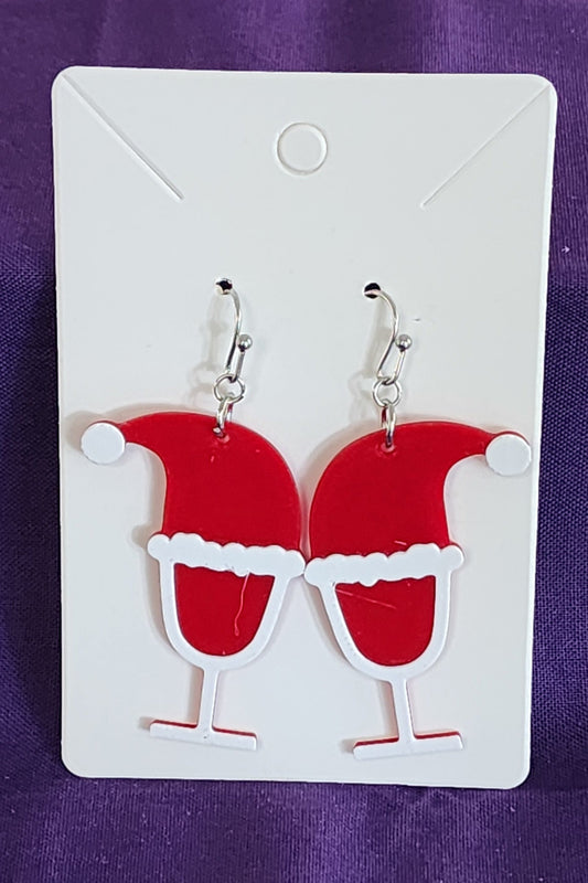 Christmas Santa Hat Wine Glass Earrings